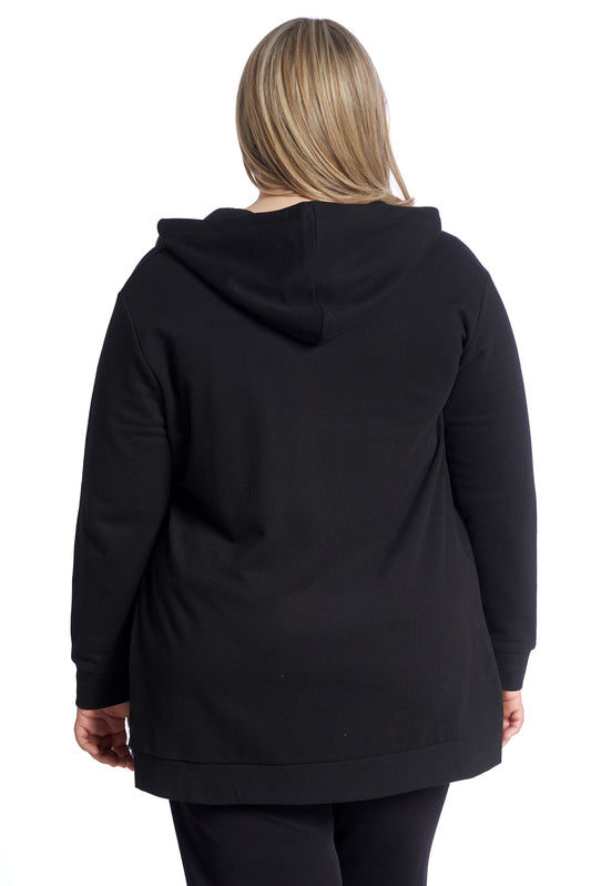 Kapuzenpullover mit Reißverschluss in Übergröße – Damengrößen 42–60, Schwarz