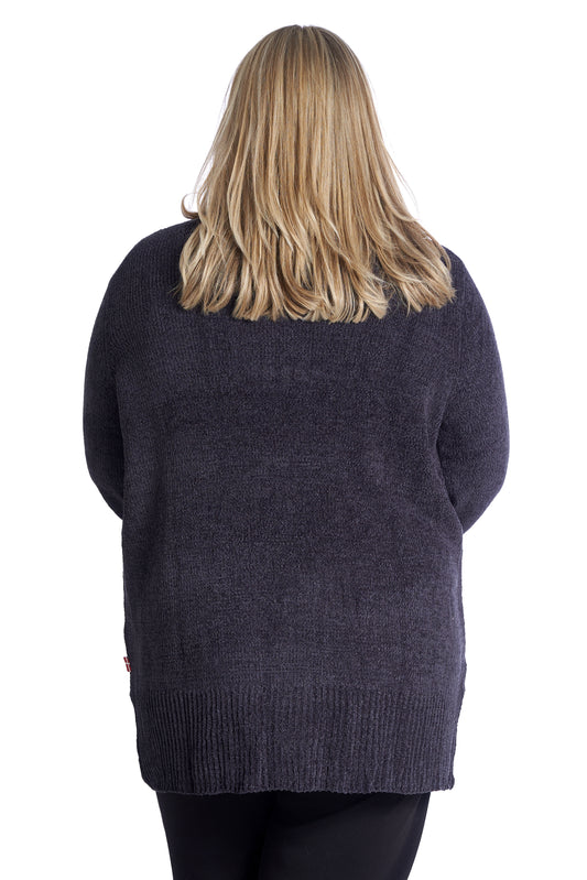 Lang Strikket Cardigan Plus Size – Dame Str. 42 til 60 - Navy