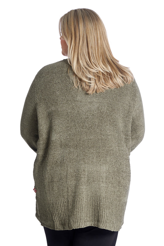 Lang Strikket Cardigan Plus Size – Dame Str. 42 til 60 - army