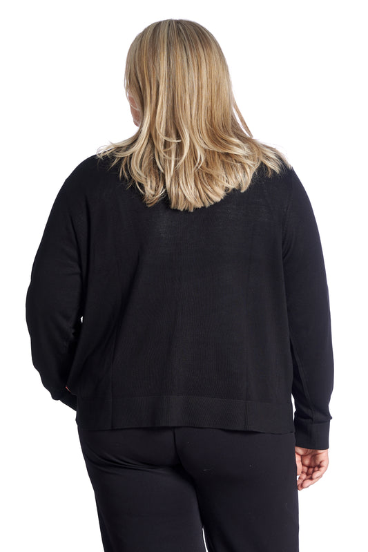 Plus size cardigan – Kort strik i sort