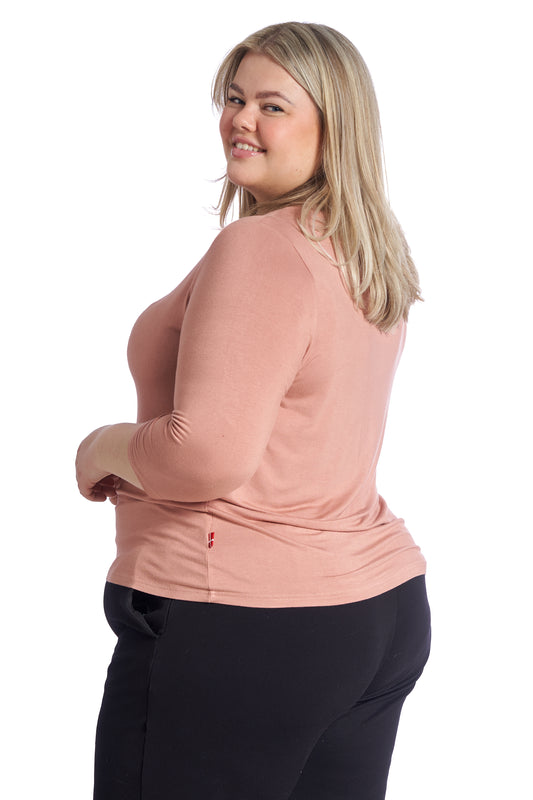 Plus size T-shirt dame, Ash Rose med 3/4 ærmer – Blød og komfortabel