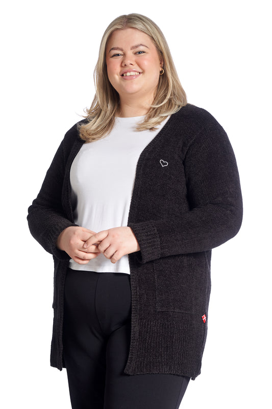 Lang Strikket Cardigan Plus Size – Dame Str. 42 til 60 - Black