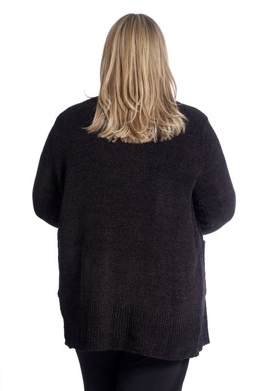 Lang Strikket Cardigan Plus Size – Dame Str. 42 til 60 - Black