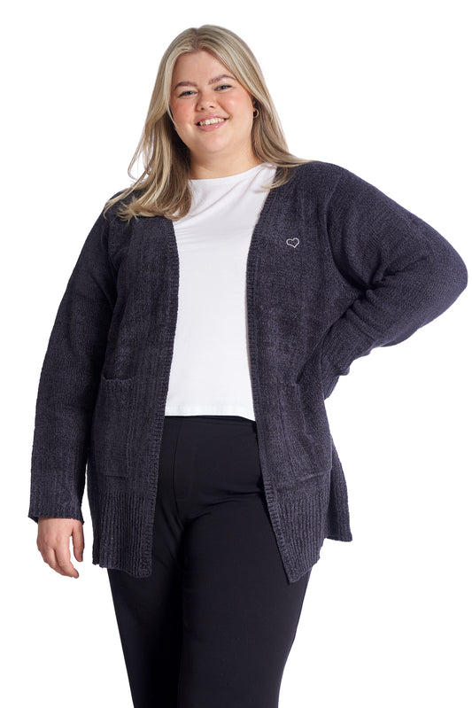 Lang Strikket Cardigan Plus Size – Dame Str. 42 til 60 - Navy