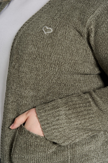 Lang Strikket Cardigan Plus Size – Dame Str. 42 til 60 - army