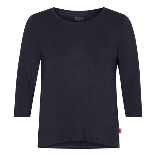 Plus size T-shirt dame navy med 3/4 ærmer – Blød og komfortabel
