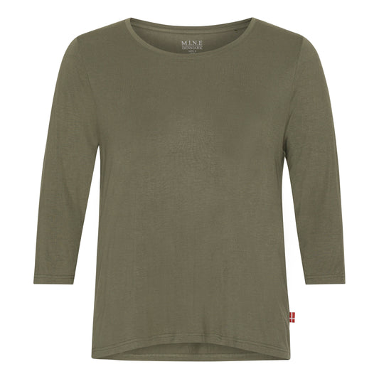 Plus size T-shirt dame Army med 3/4 ærmer – Blød og komfortabel