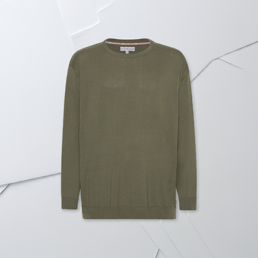 Plus size herre strik crew‑neck i blød bomuld (XL-8XL) – enkel og stilren striktrøje til store mænd